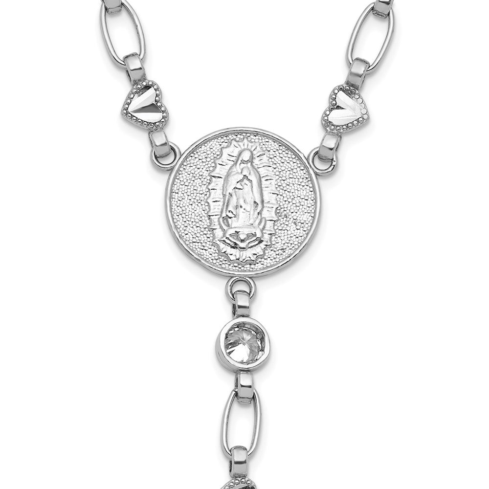 Sterling Silver RH-plated CZ 26.5in Heart Link Cross Ash Holder Necklace