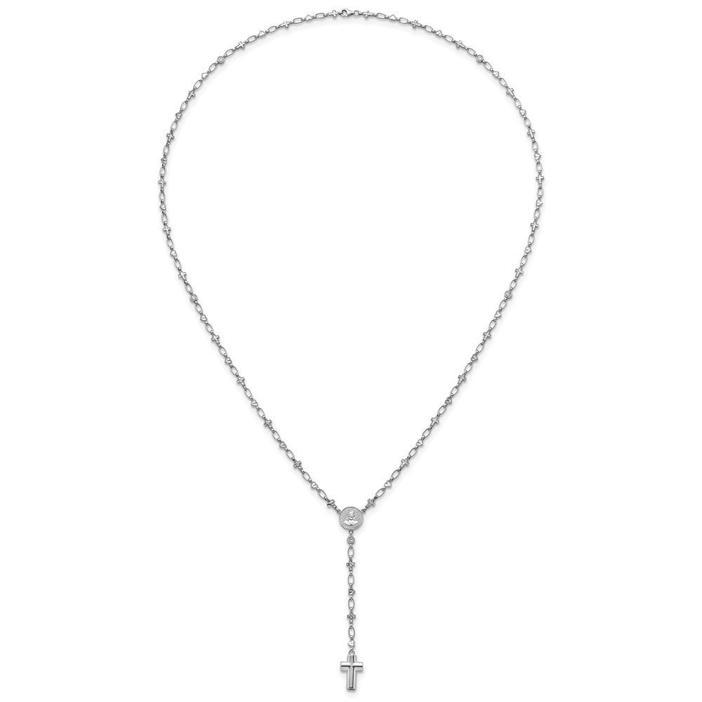 Sterling Silver RH-plated CZ 28.5in Hrt/Cross Link Cross Ash Holder Necklac