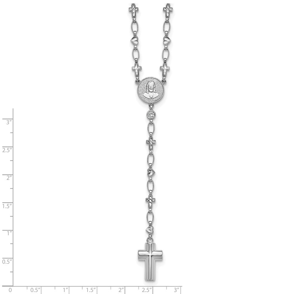 Sterling Silver RH-plated CZ 28.5in Hrt/Cross Link Cross Ash Holder Necklac