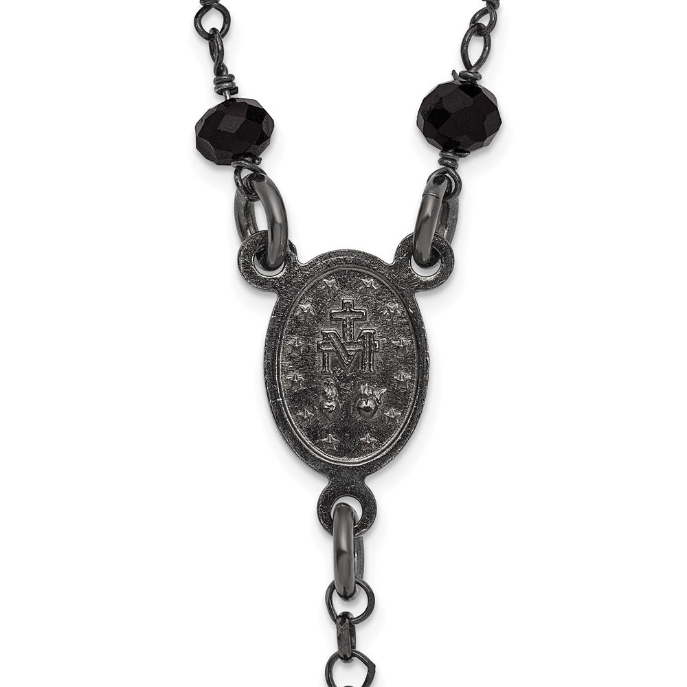 Sterling Silver Black Rh-plated Crystal w/ . ext. Rosary Necklace