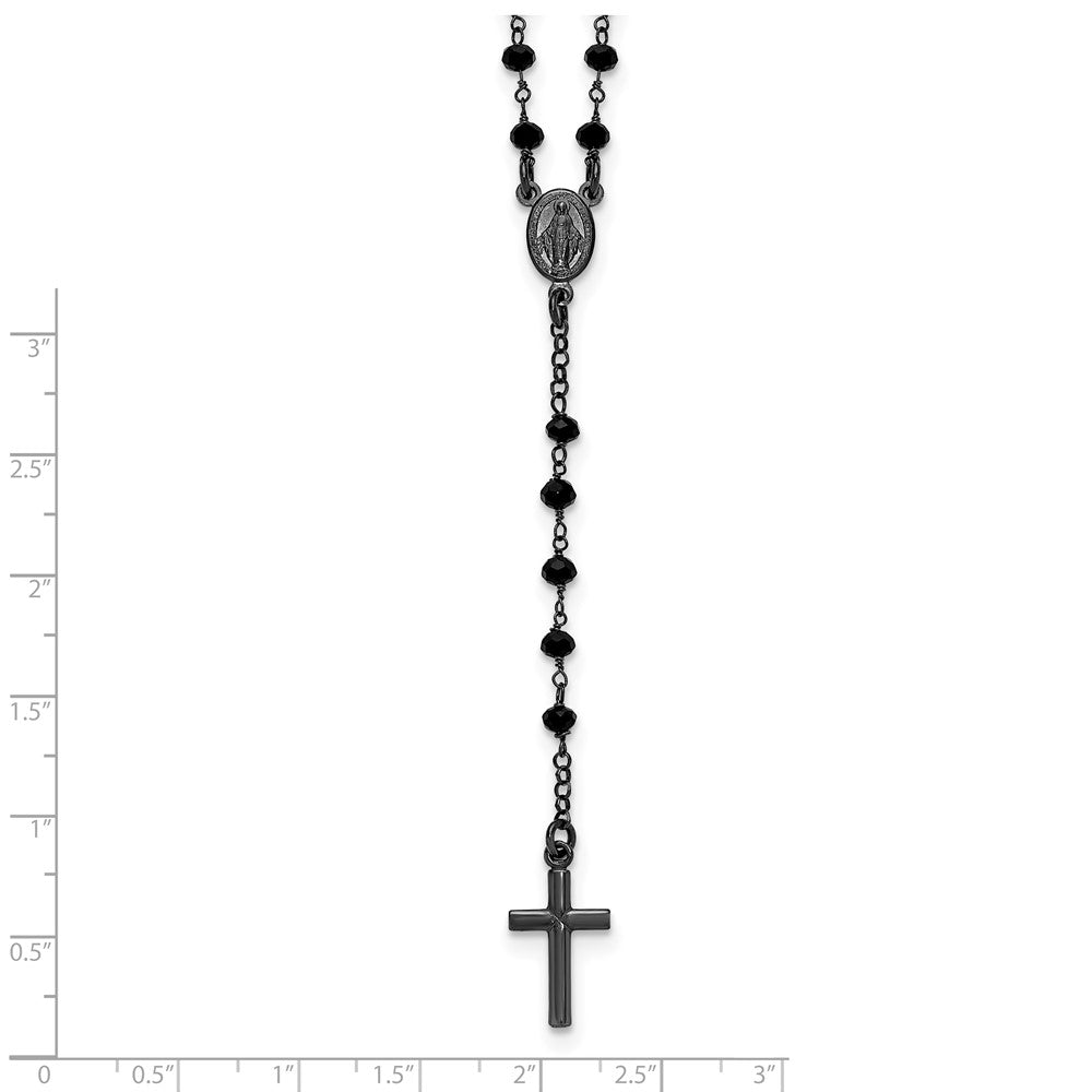 Sterling Silver Black Rh-plated Crystal w/ . ext. Rosary Necklace