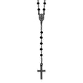 Sterling Silver Black Rh-plated Crystal w/ . ext. Rosary Necklace