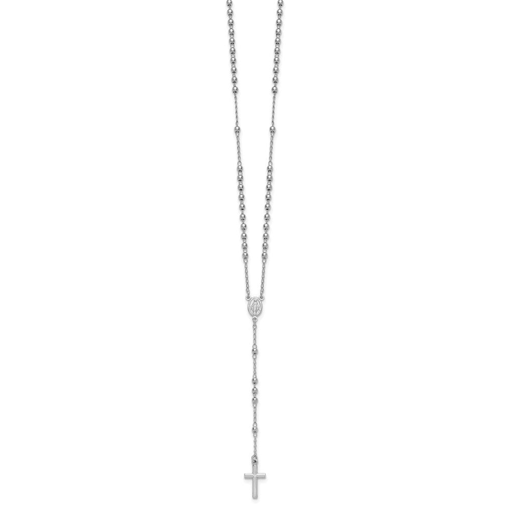 Sterling Silver Rh-plated Beaded with ext. Rosary Necklace
