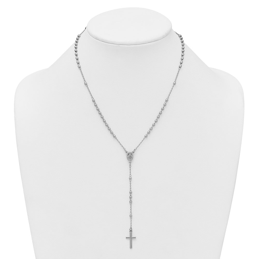 Sterling Silver Rh-plated Beaded with ext. Rosary Necklace