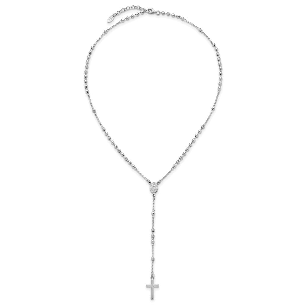 Sterling Silver Rh-plated Beaded with ext. Rosary Necklace