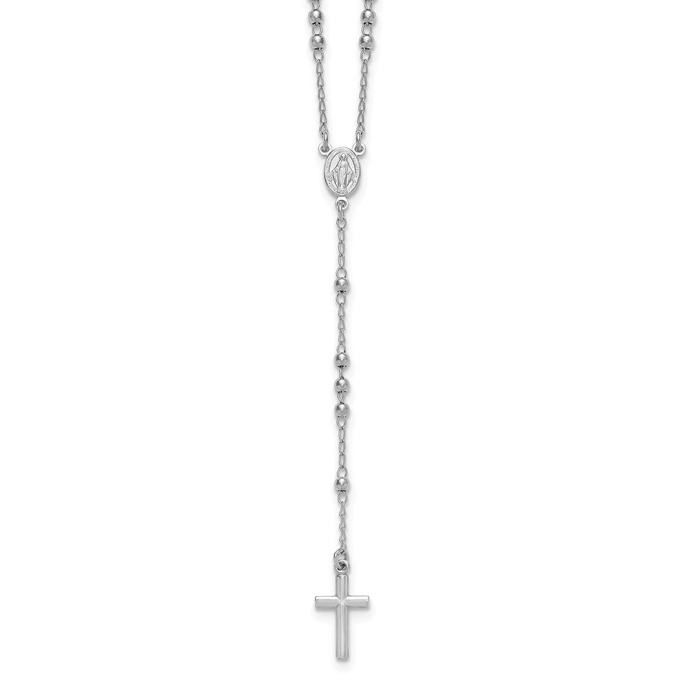 Sterling Silver Rh-plated Beaded with ext. Rosary Necklace