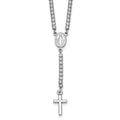 Sterling Silver Rh-plated Polished CZ with ext. Rosary Necklace