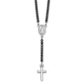 Sterling Silver Rh-plat Polished Blk CZ with ext. Rosary Necklac