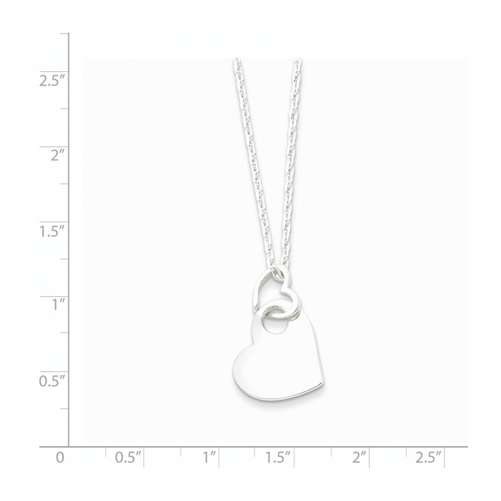 Sterling Silver Open Heart Holding A Heart Dangle 16 inch Necklace