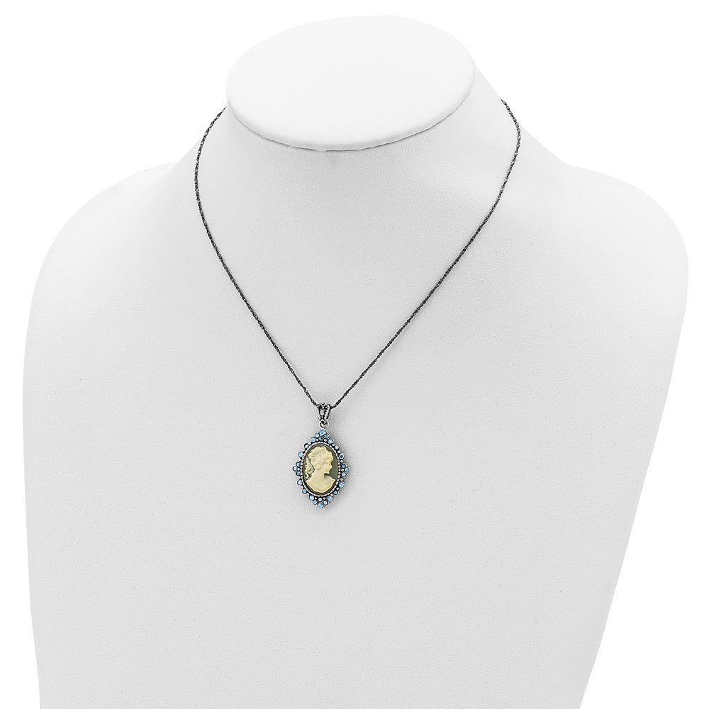 Sterling Silver Antiqued with Crystal Resin Cameo 16 inch Necklace