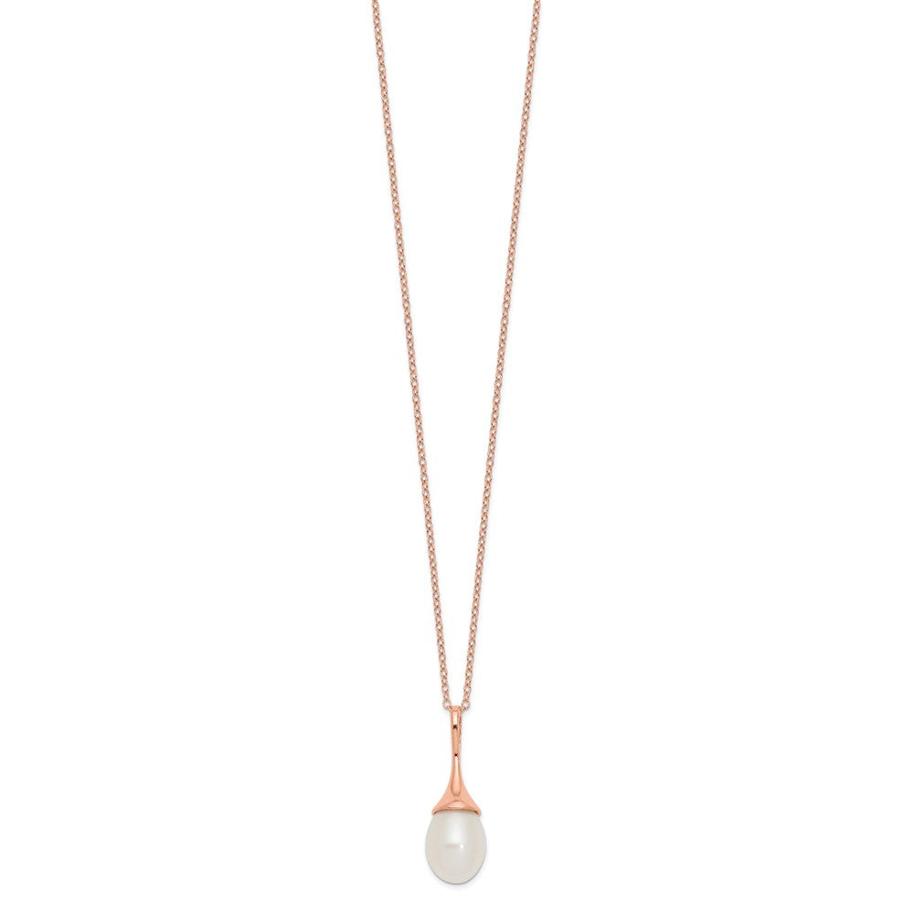 Sterling Silver Rose-tone 11x8mm White FWC Pearl Necklace