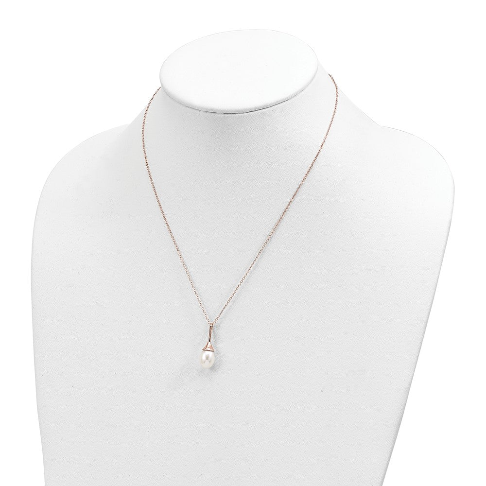 Sterling Silver Rose-tone 11x8mm White FWC Pearl Necklace