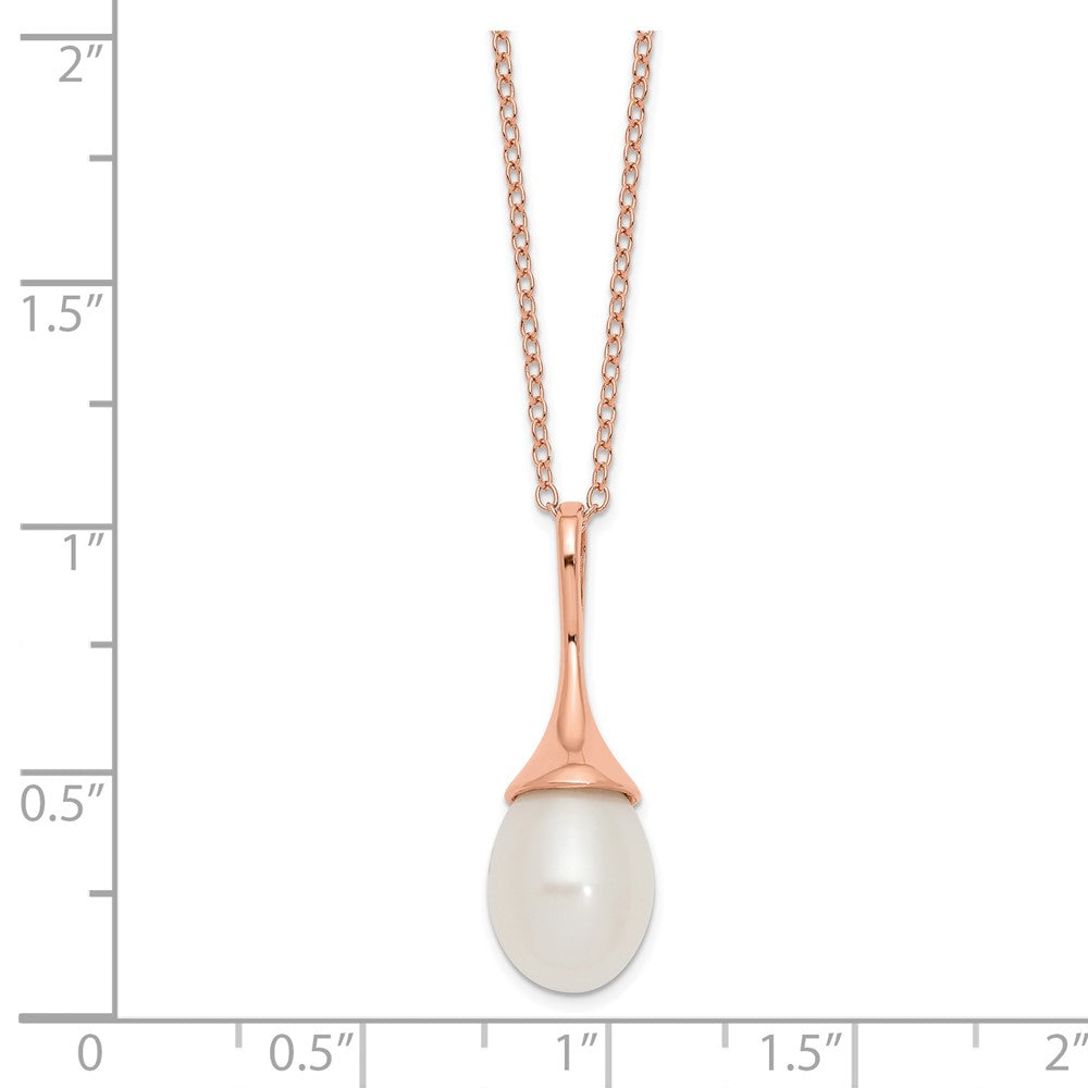 Sterling Silver Rose-tone 11x8mm White FWC Pearl Necklace