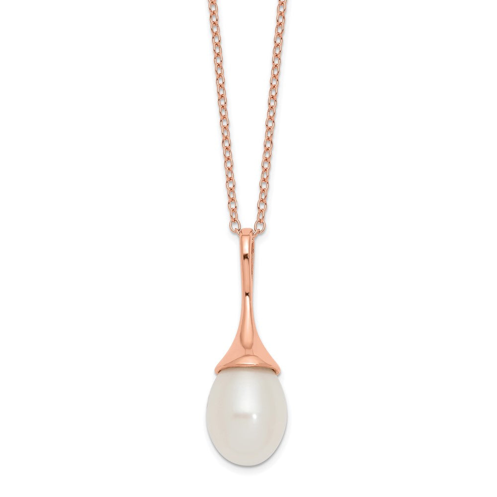 Sterling Silver Rose-tone 11x8mm White FWC Pearl Necklace