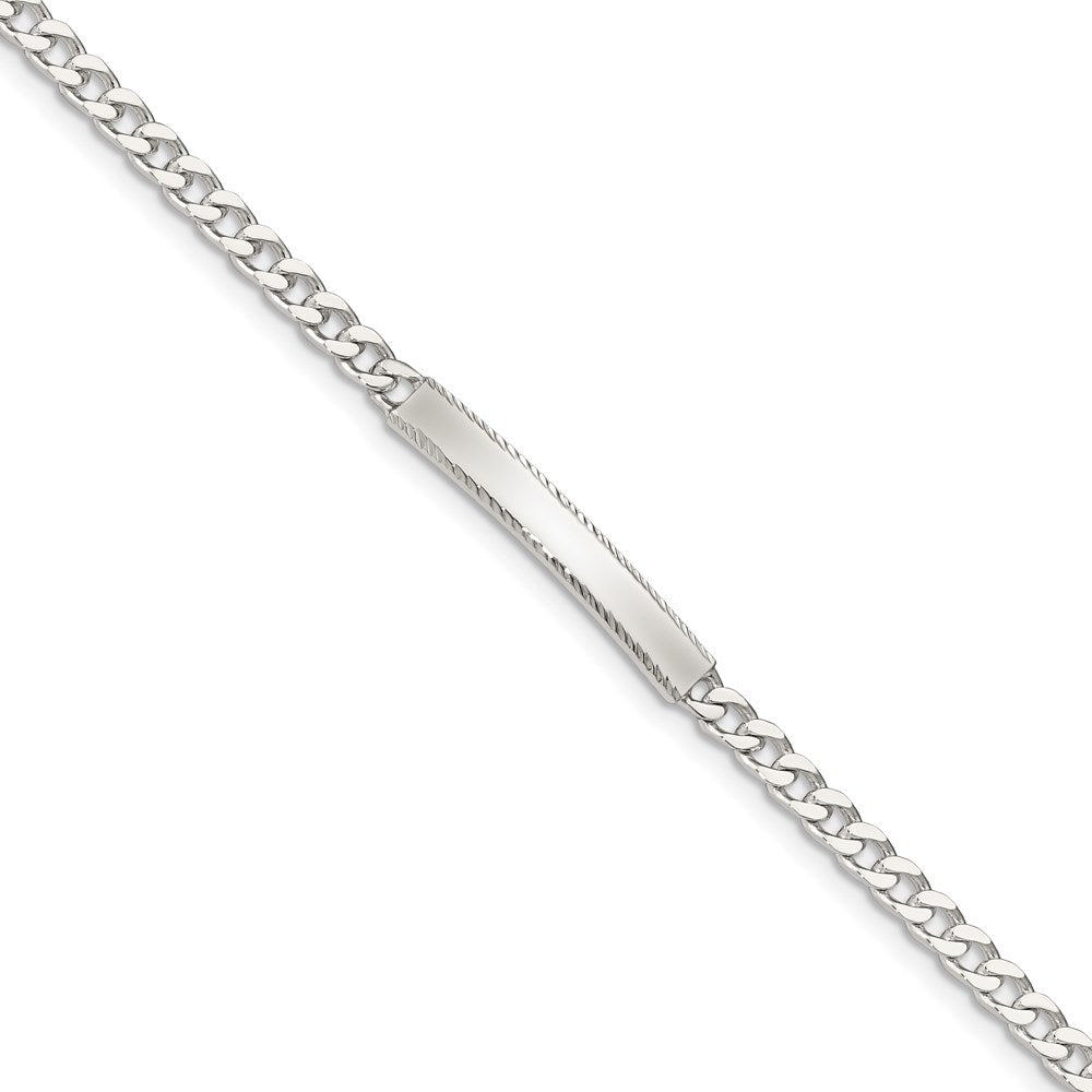 Sterling Silver Diamond-cut Engraveable Curb Link ID Bracelet
