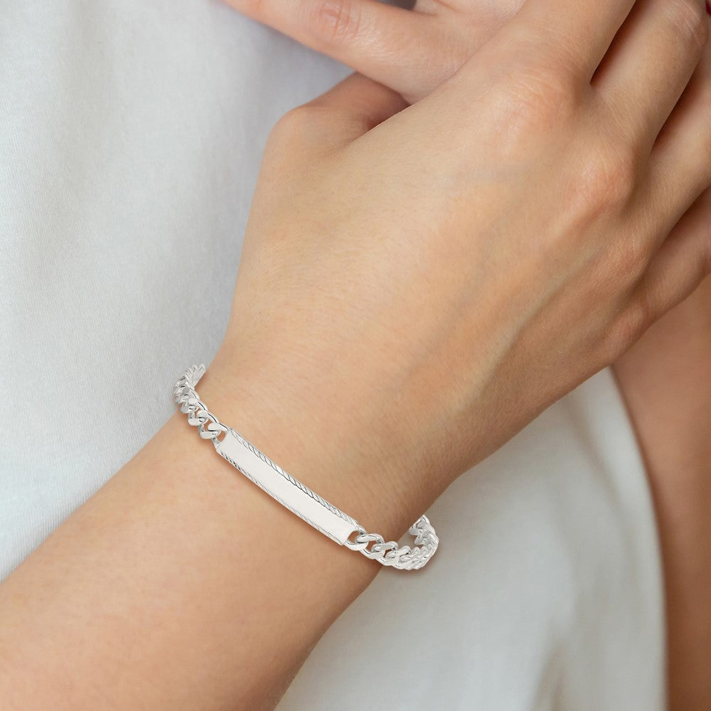 Sterling Silver Diamond-cut Engraveable Curb Link IN Bracelet