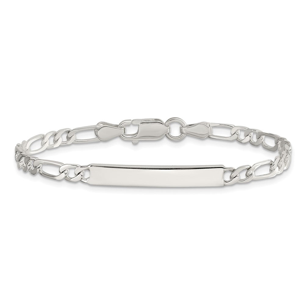 Sterling Silver Engraveable . Figaro Link ID Bracelet