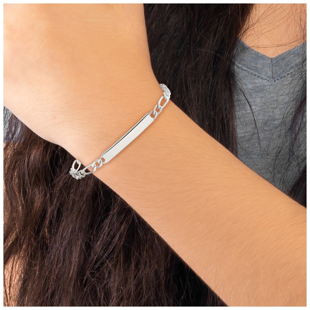 Sterling Silver Engraveable . Figaro Link ID Bracelet