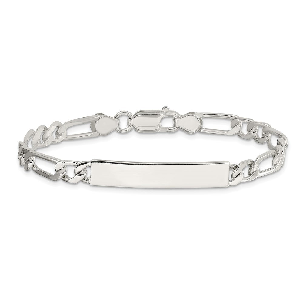 Sterling Silver Polished Engraveable Figaro Link ID Bracelet