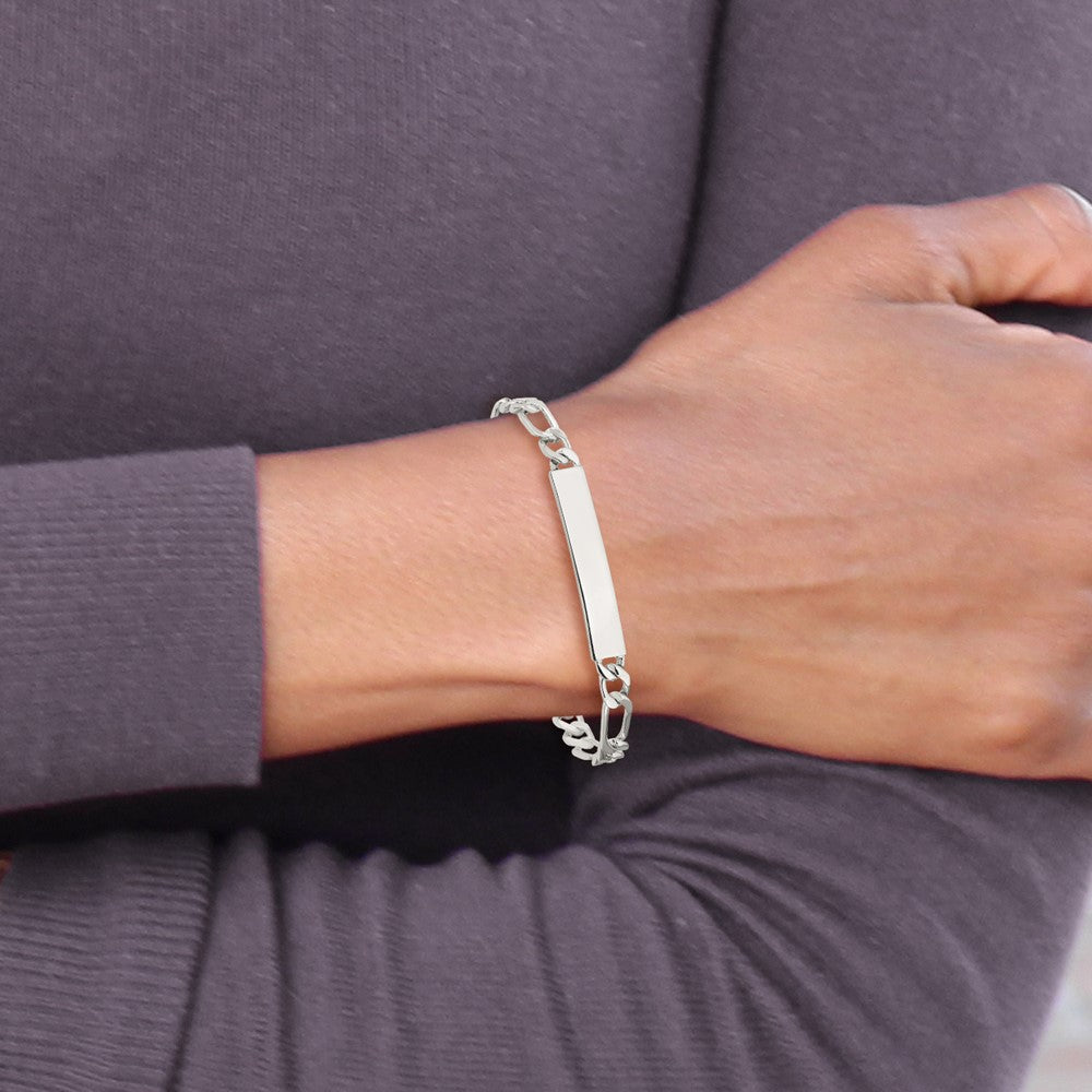 Sterling Silver Polished Engraveable Figaro Link ID Bracelet