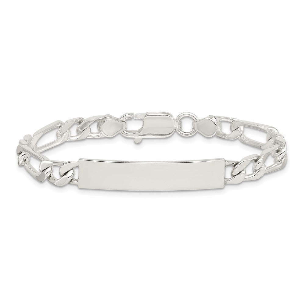 Sterling Silver Polished Engraveable Figaro Link ID Bracelet