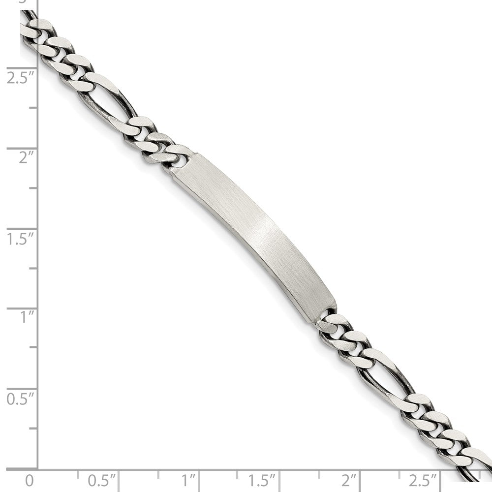 Sterling Silver Engraveable Antiqued Figaro Link ID Bracelet