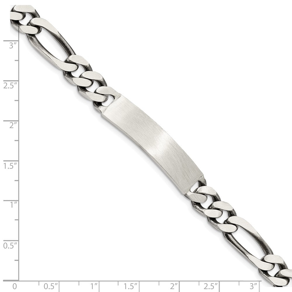Sterling Silver Engraveable Antiqued Figaro Link ID Bracelet