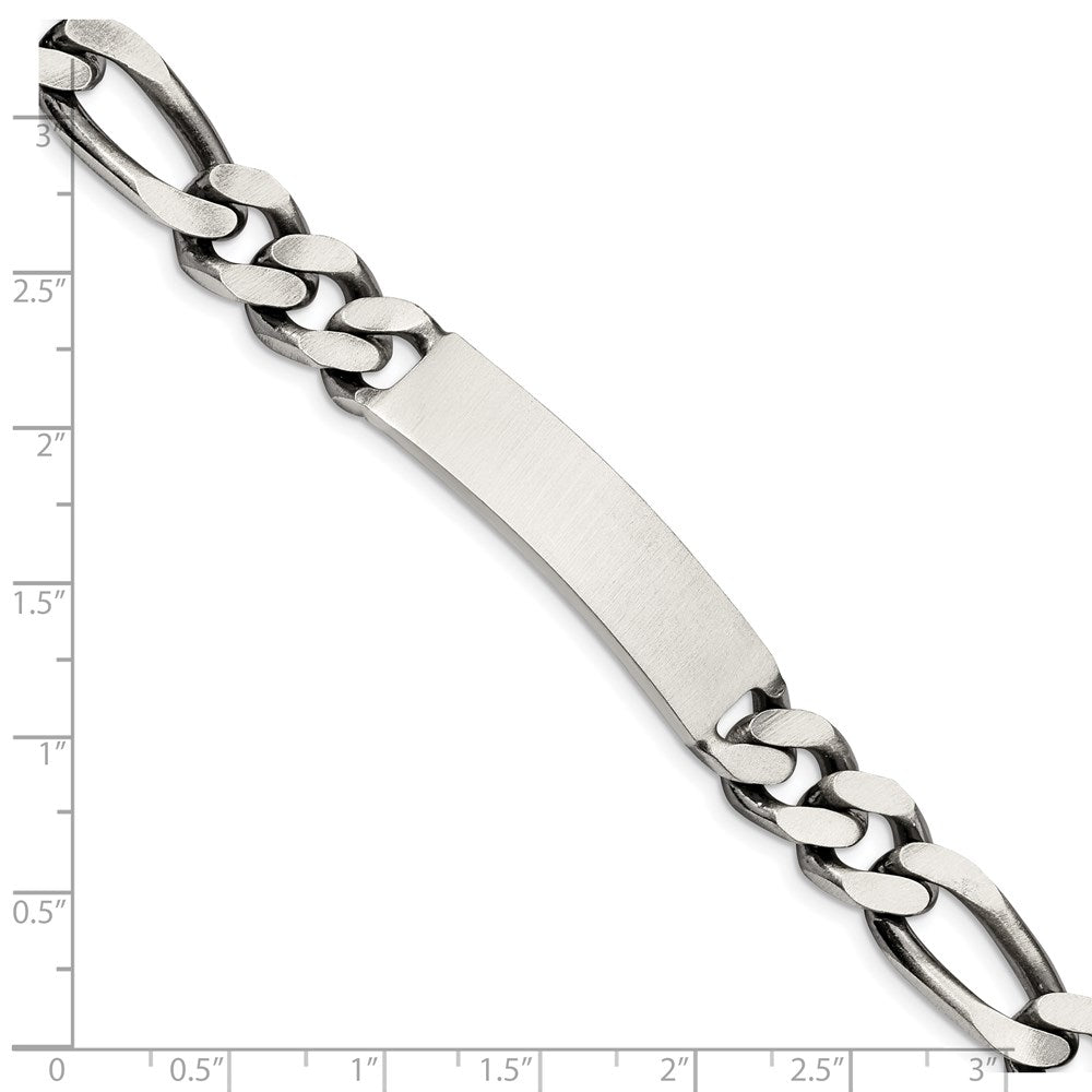 Sterling Silver Engraveable Antiqued Figaro Link ID Bracelet