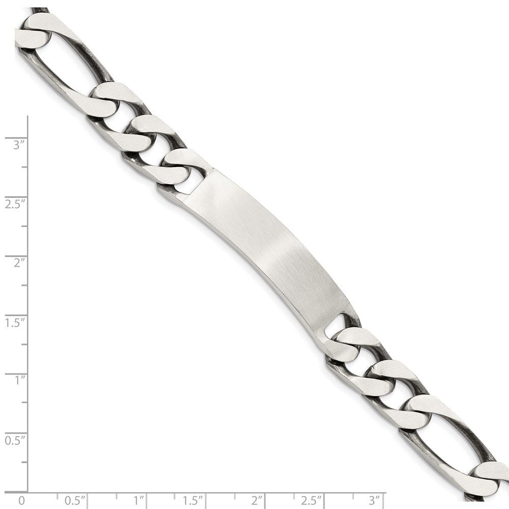 Sterling Silver Engraveable Antiqued Figaro Link ID Bracelet