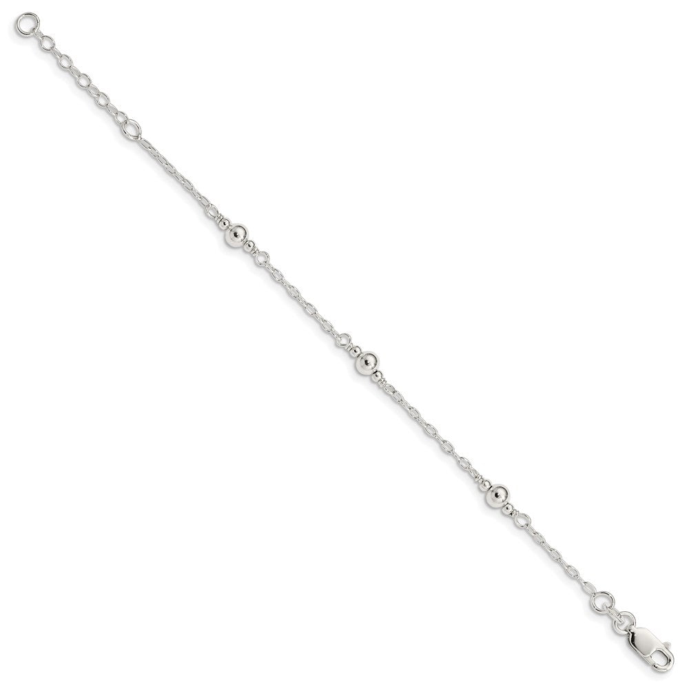 Sterling Silver Polished Fancy Bead with 1in Extension Children's Bracelet