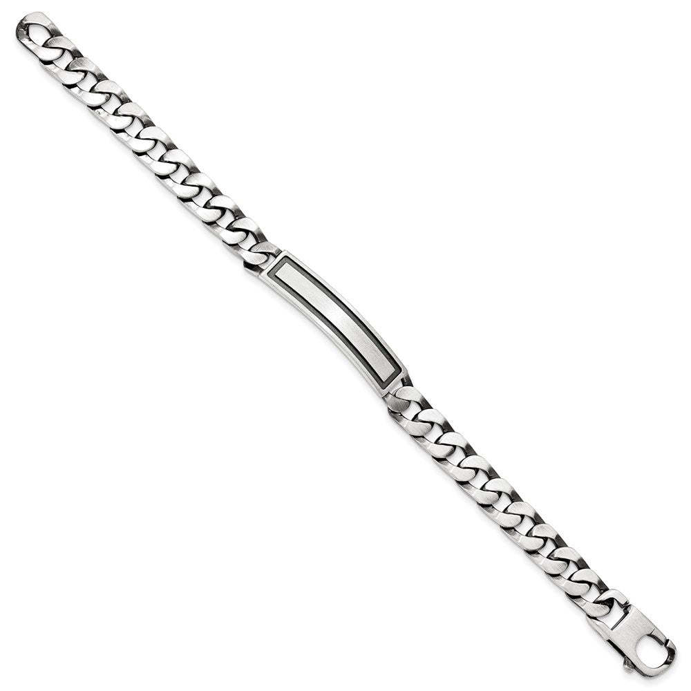 Sterling Silver Antiqued Satin Curb Link ID Bracelet