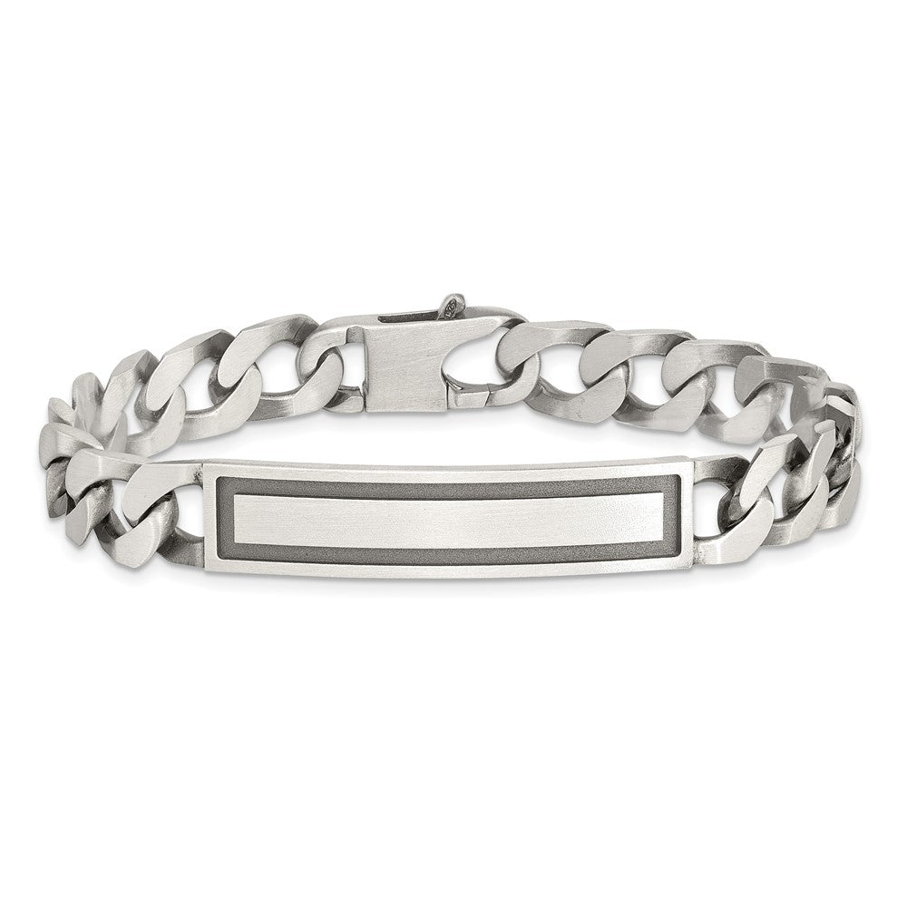Sterling Silver Antiqued Satin Curb Link ID Bracelet