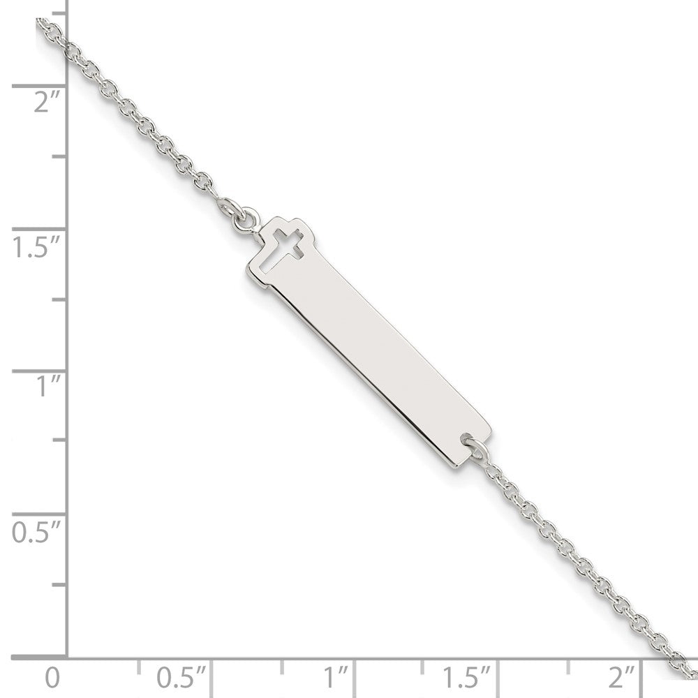 Sterling Silver Polished Cross ID Bracelet