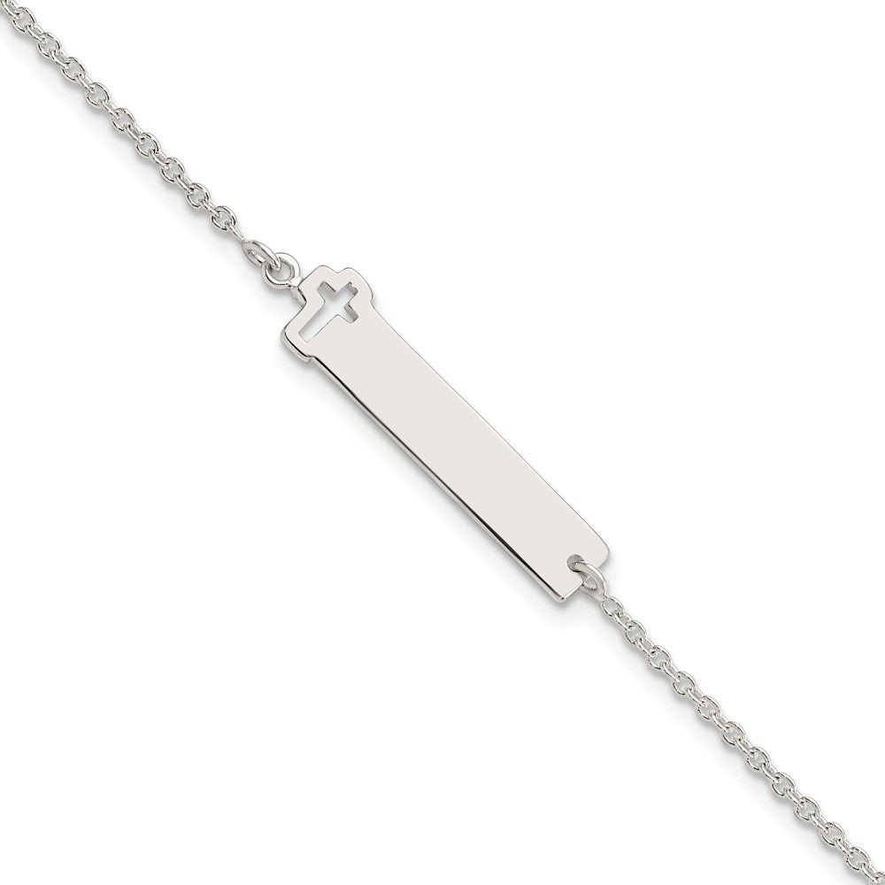 Sterling Silver Polished Cross ID Bracelet