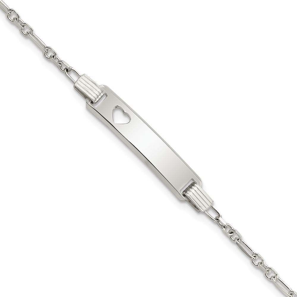 Sterling Silver Polished Childrens ID with Heart Bracelet