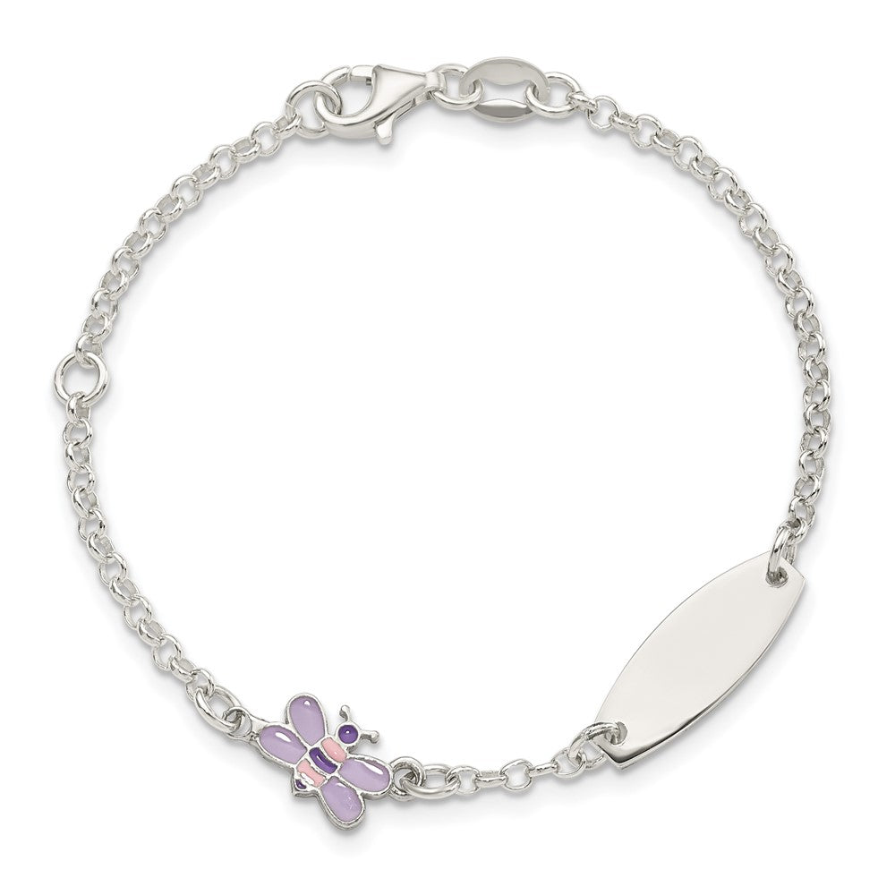 Sterling Silver Childrens Enameled Butterfly Plus EXT ID Bracelet