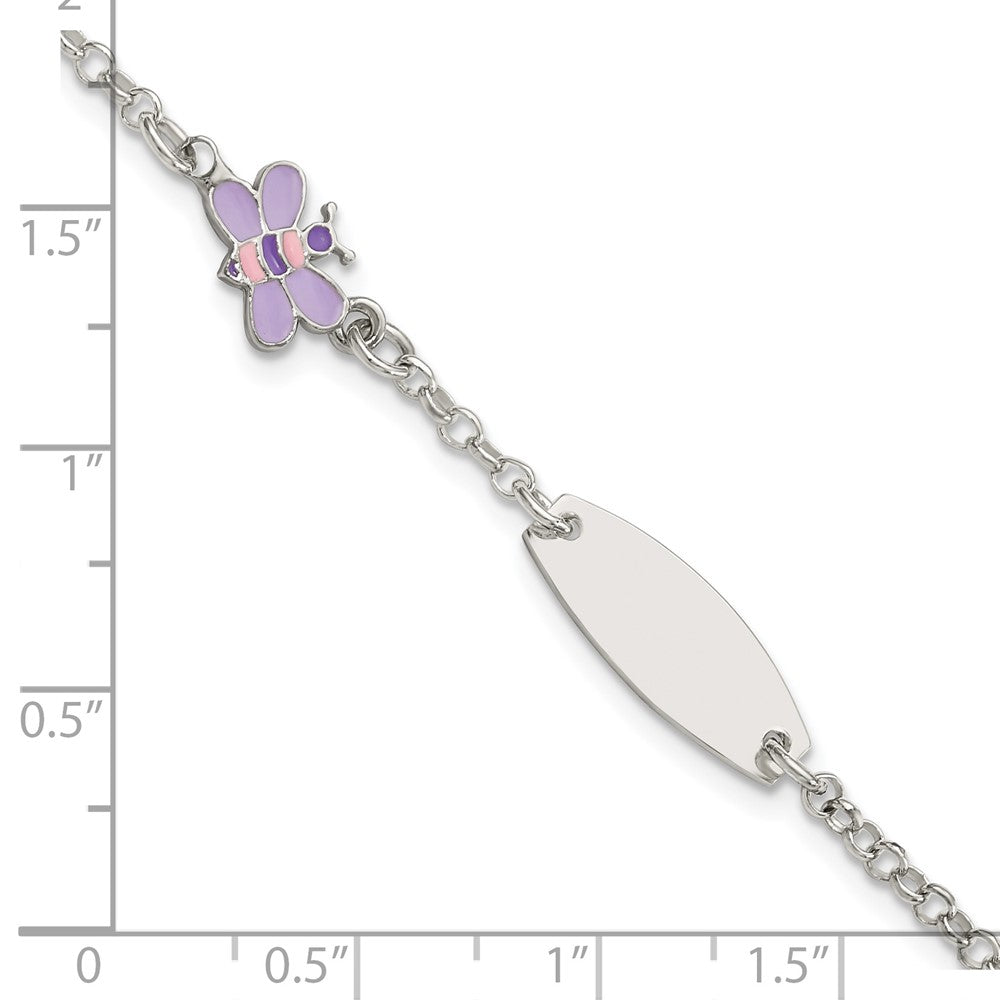 Sterling Silver Childrens Enameled Butterfly Plus EXT ID Bracelet
