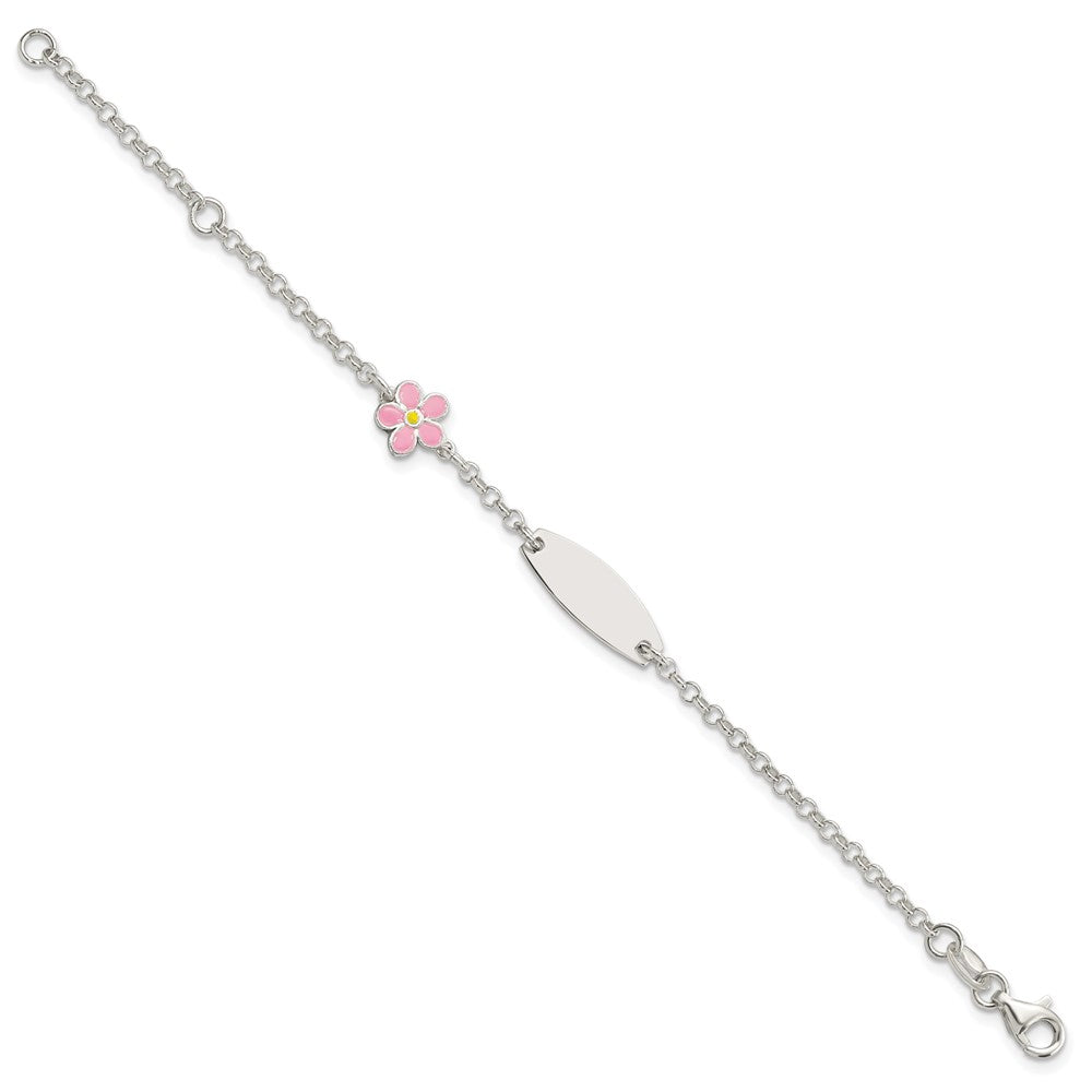 Sterling Silver Childrens Enameled Flower Plus EXT ID Bracelet