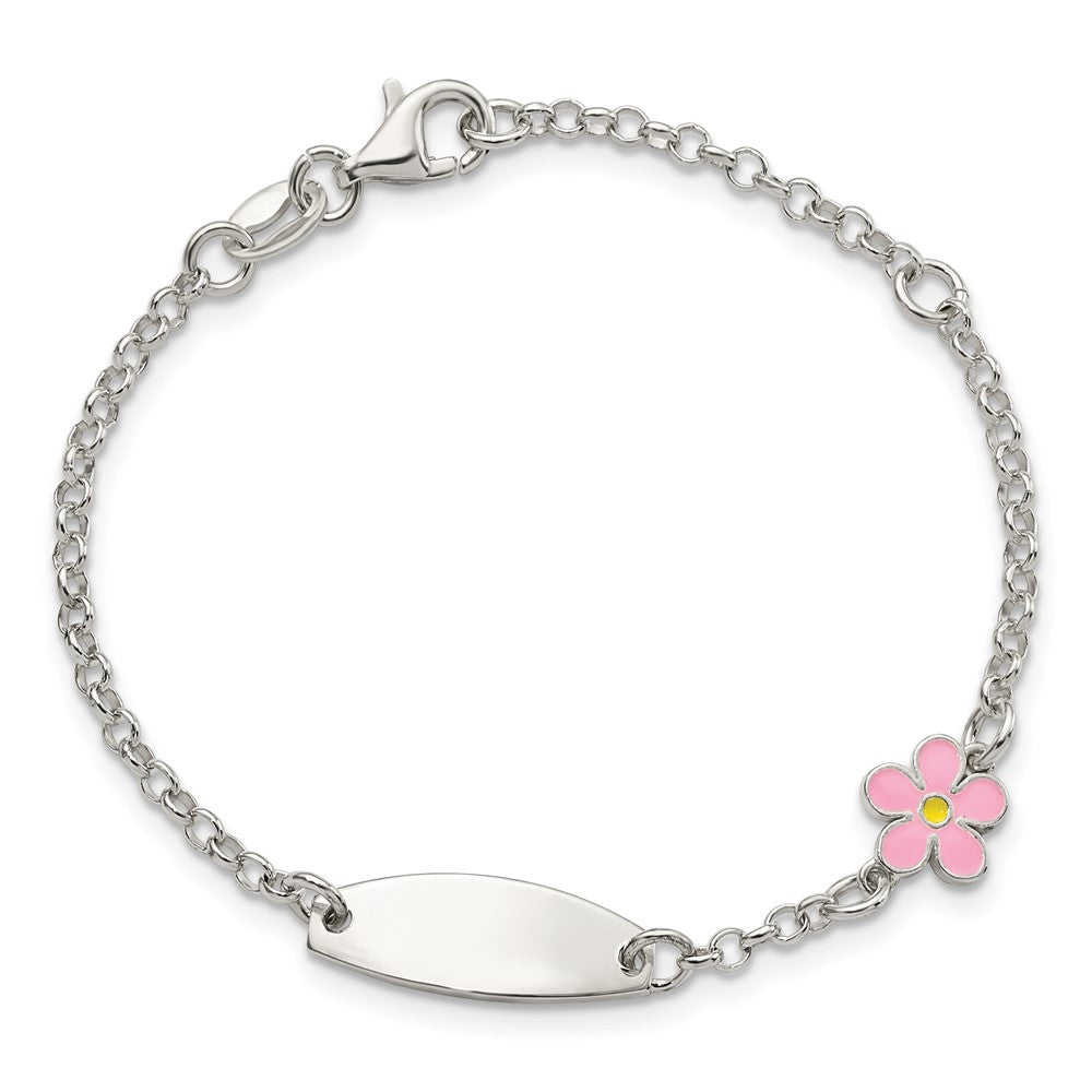 Sterling Silver Childrens Enameled Flower Plus EXT ID Bracelet