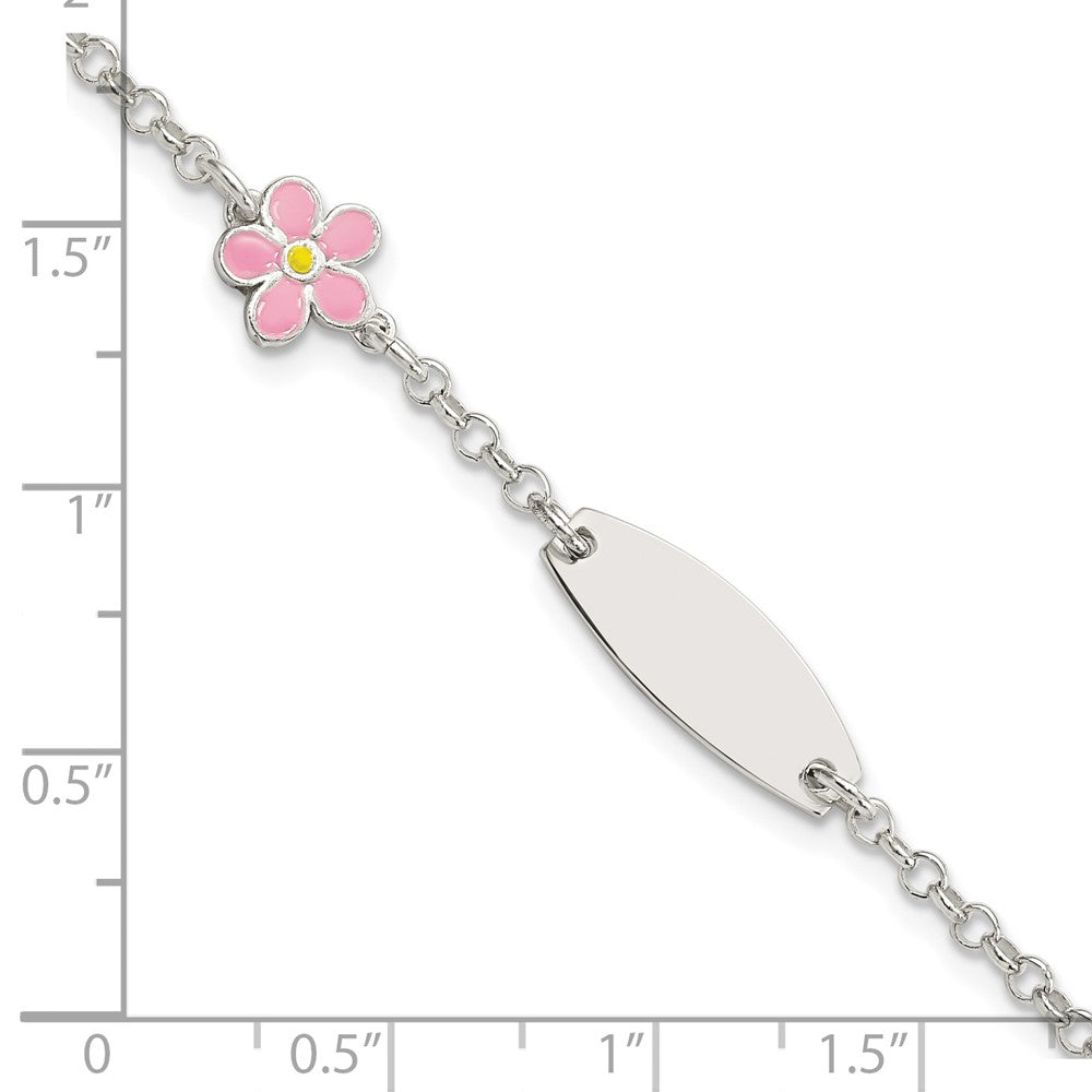Sterling Silver Childrens Enameled Flower Plus EXT ID Bracelet