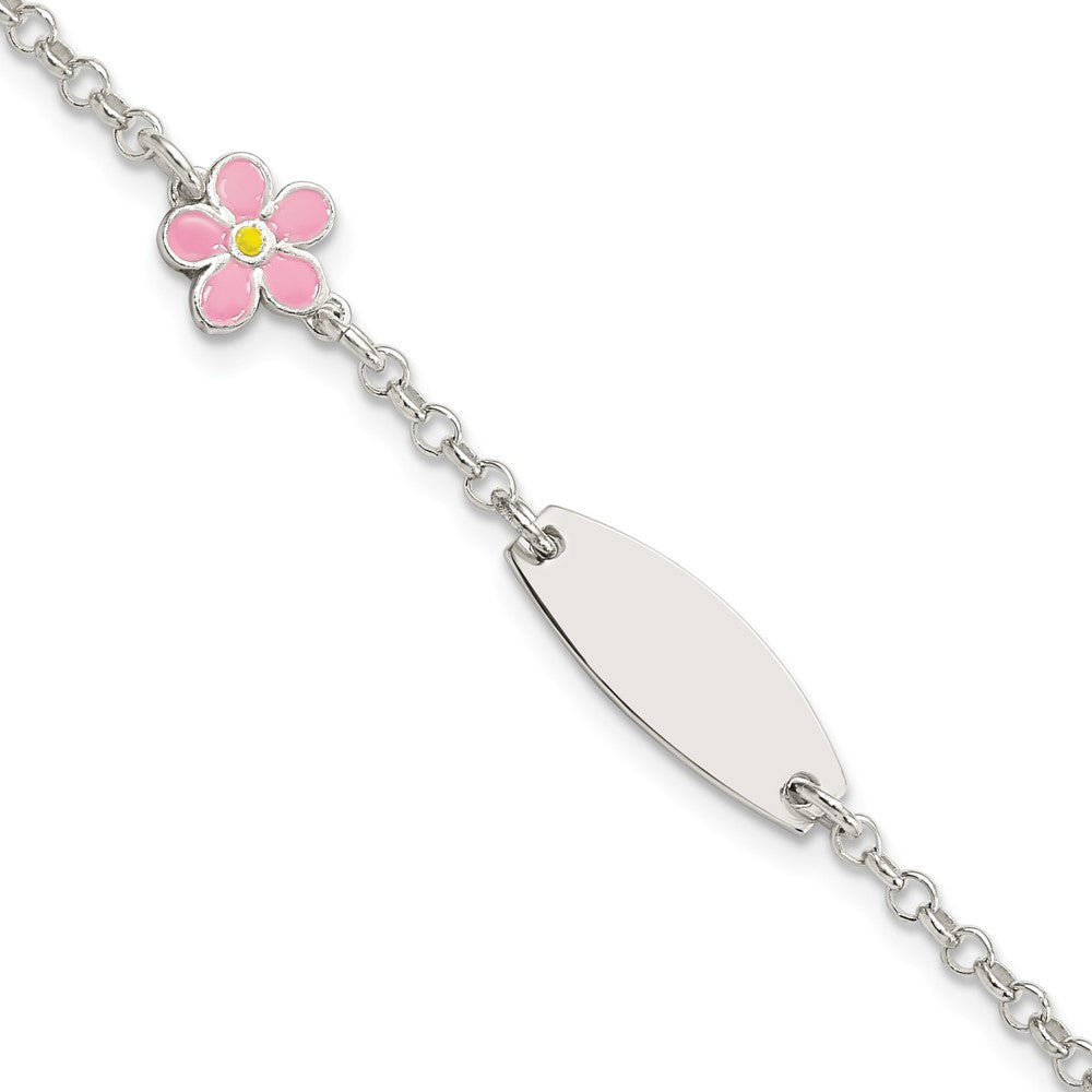 Sterling Silver Childrens Enameled Flower Plus EXT ID Bracelet
