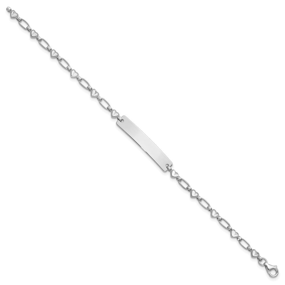 Sterling Silver Rhodium-plated Hearts ID Bracelet