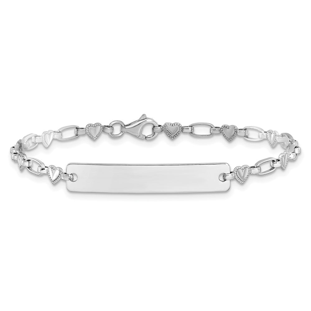 Sterling Silver Rhodium-plated Hearts ID Bracelet