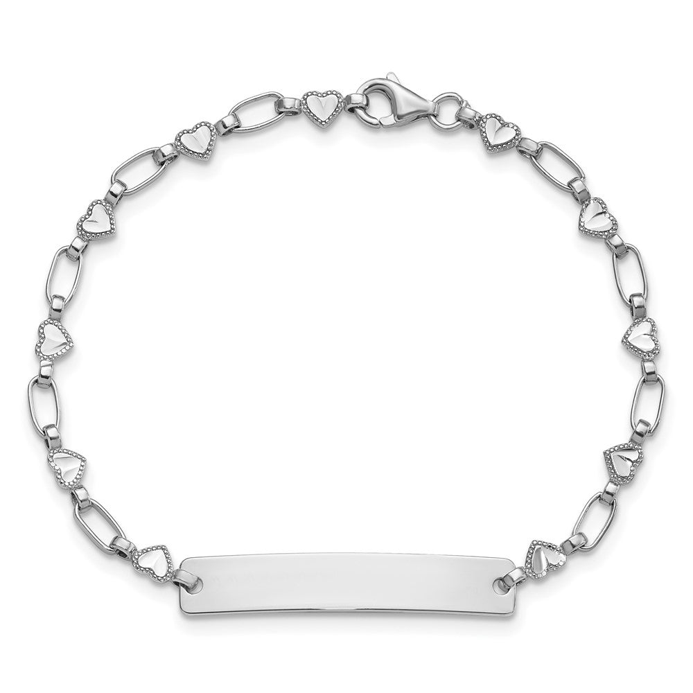 Sterling Silver Rhodium-plated Hearts ID Bracelet