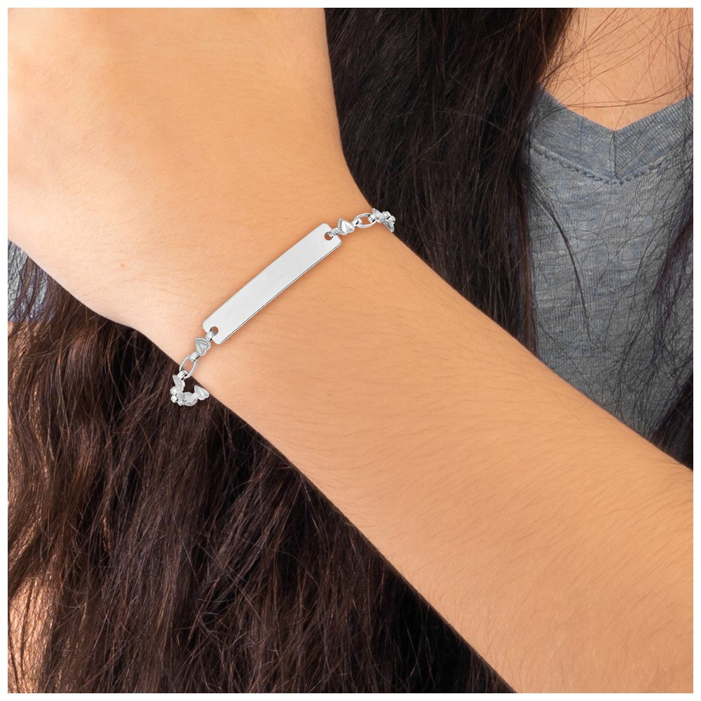 Sterling Silver Rhodium-plated Hearts ID Bracelet