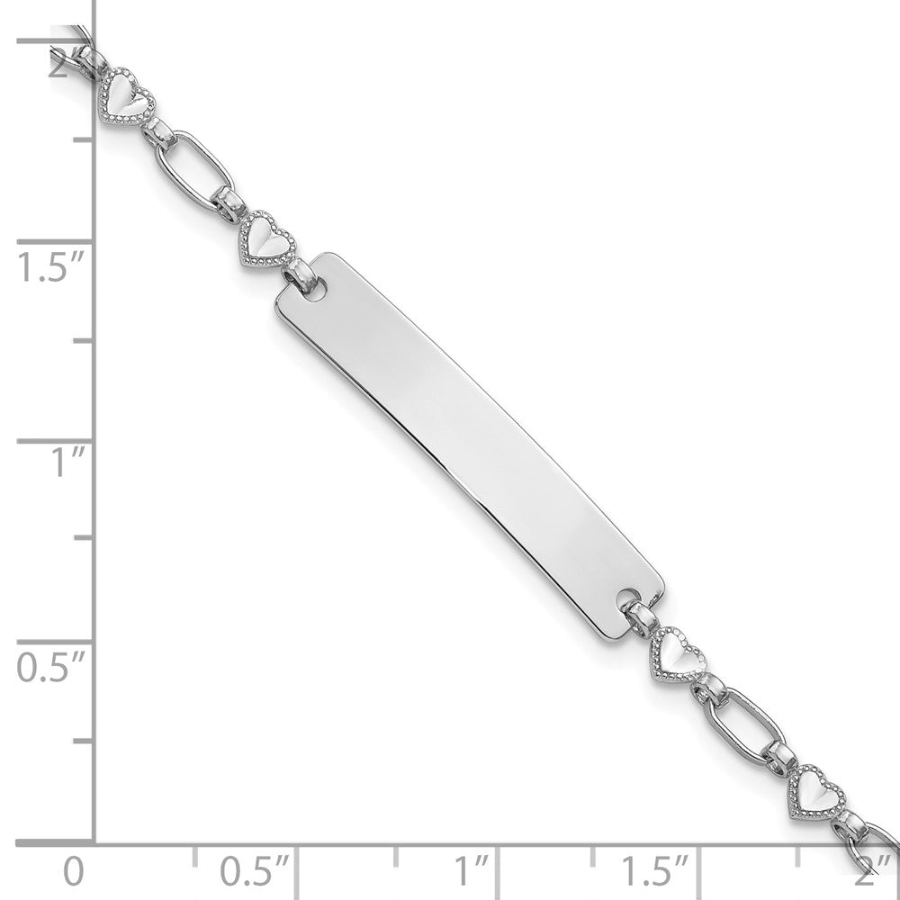 Sterling Silver Rhodium-plated Hearts ID Bracelet