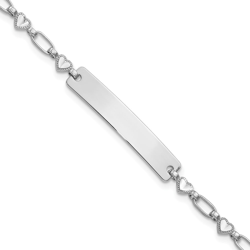 Sterling Silver Rhodium-plated Hearts ID Bracelet