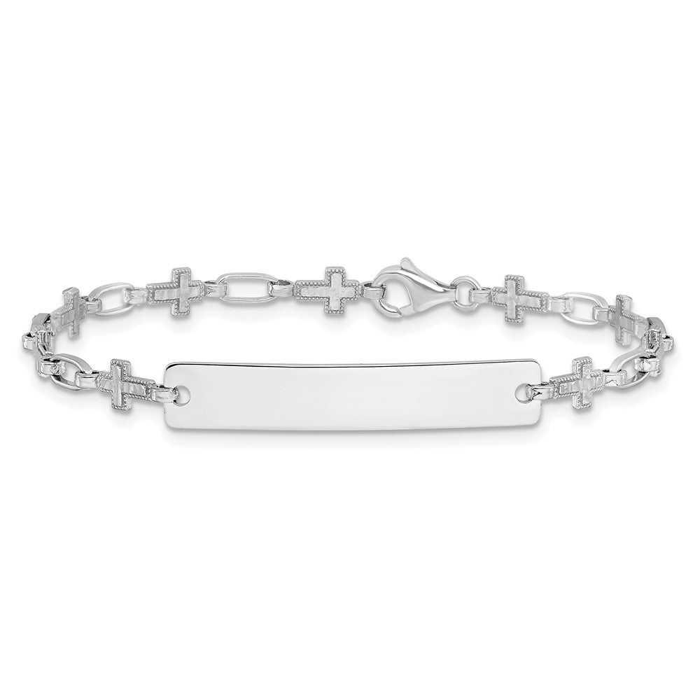 Sterling Silver Rhodium-plated Cross ID Bracelet