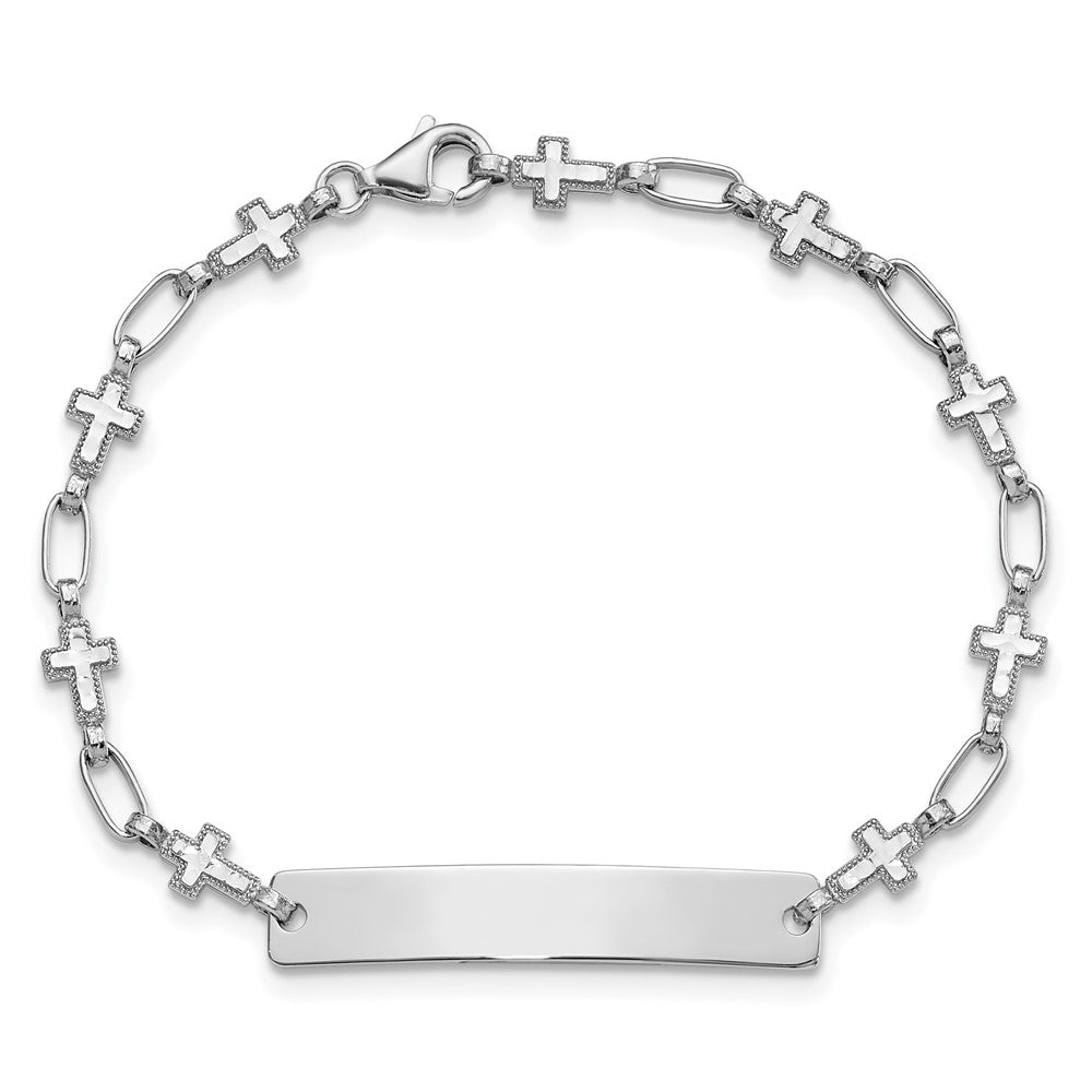 Sterling Silver Rhodium-plated Cross ID Bracelet