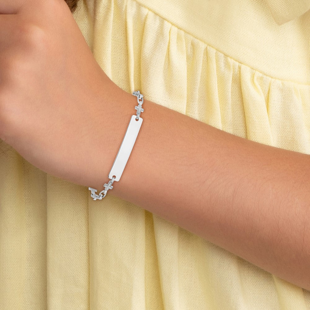 Sterling Silver Rhodium-plated Cross ID Bracelet